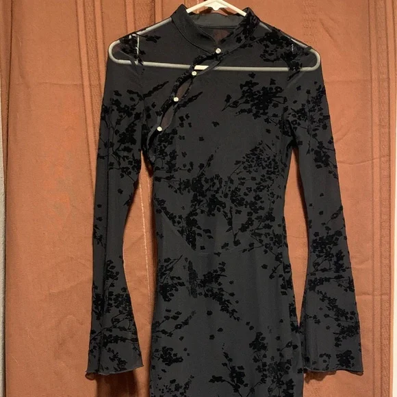 Sheer Black Floral Women's Dress - Picture 1 of 8